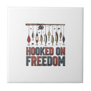 Krokat På Frihet Patriotisk Fisketröja Design_1 Kakelplatta