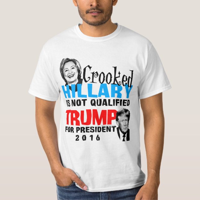 Krokiga Hillary Donald Trump för den roliga T-shirt (Framsida)