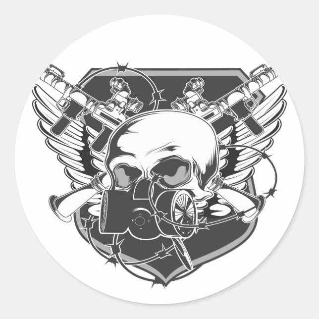 krokigasmask runt klistermärke (Framsida)