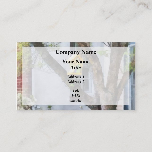 Krokigt fågelhus visitkort (Framsida)