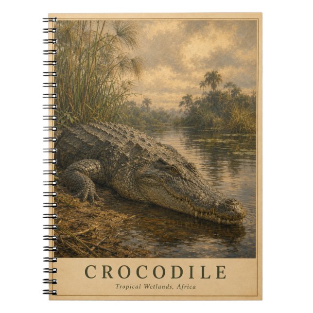 Krokodil afrikanska våtmarker VINTAGE Anteckningsbok (Framsidan)