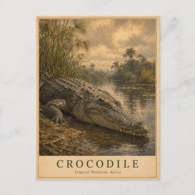 Krokodil afrikanska våtmarker VINTAGE Vykort (Framsida)