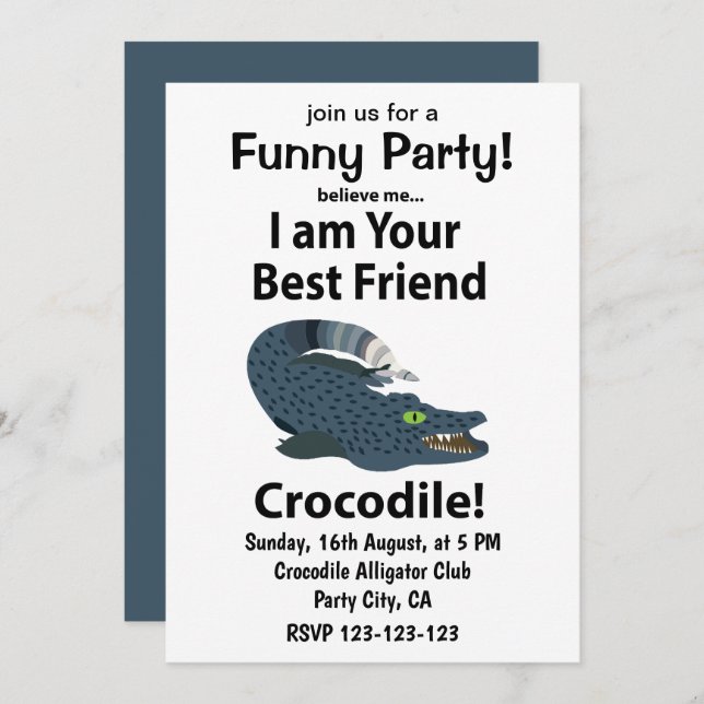 Krokodil Alligator Rolig Krokodil Inbjudningar (Fram/baksida)