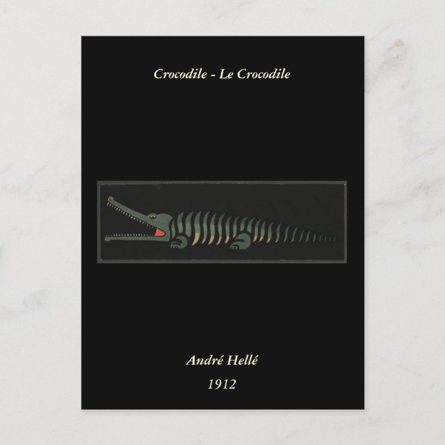 Krokodil - Antik Färgrik Bokillustration Vykort (Framsida)