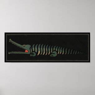 Krokodil - Antiquarian Colorful Bok Illustration Poster