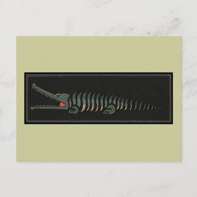 Krokodil - Antiquarian Colorful Bok Illustration Vykort (Framsida)