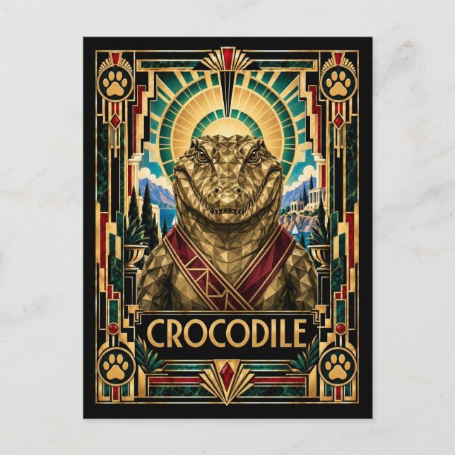 Krokodil, Art Deco Wildlife Vykort (Framsida)
