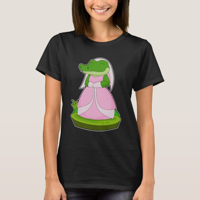 Krokodil Brudslöja Bröllop  T Shirt (Framsida)