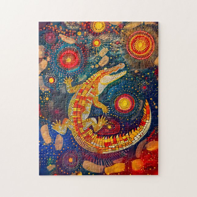 Krokodil i Aborigine Dot Art Stil Pussel (Vertikal)