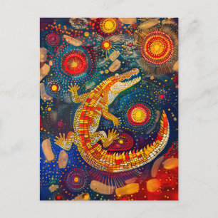 Krokodil i Aborigine Dot Art Stil Vykort