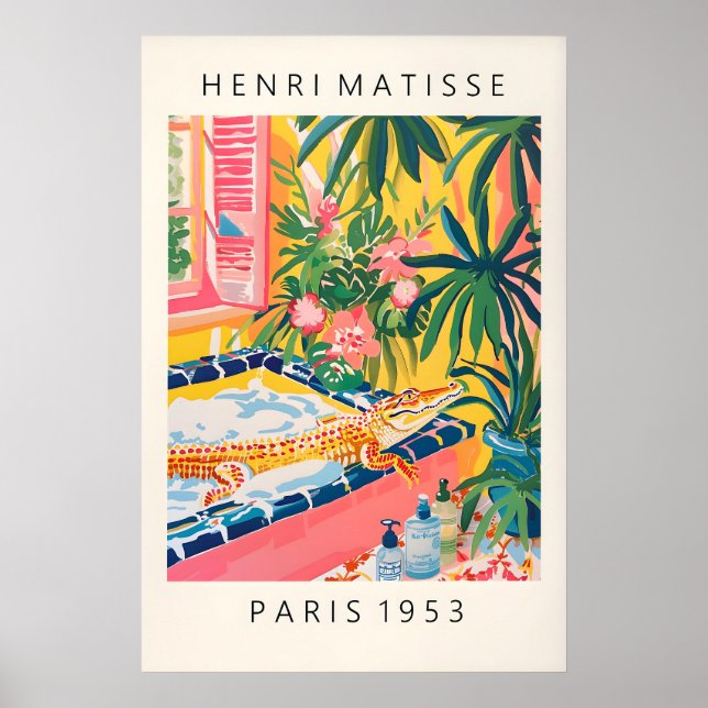 Krokodil i badkaret tryck rolig rosa badrum (Framsidan)