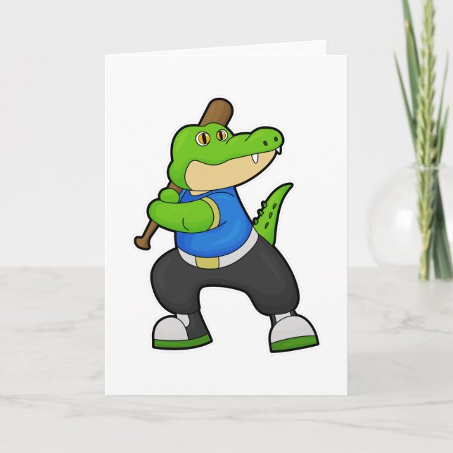 Krokodil i Baseball med Baseball fladdermus Kort (Framsida)