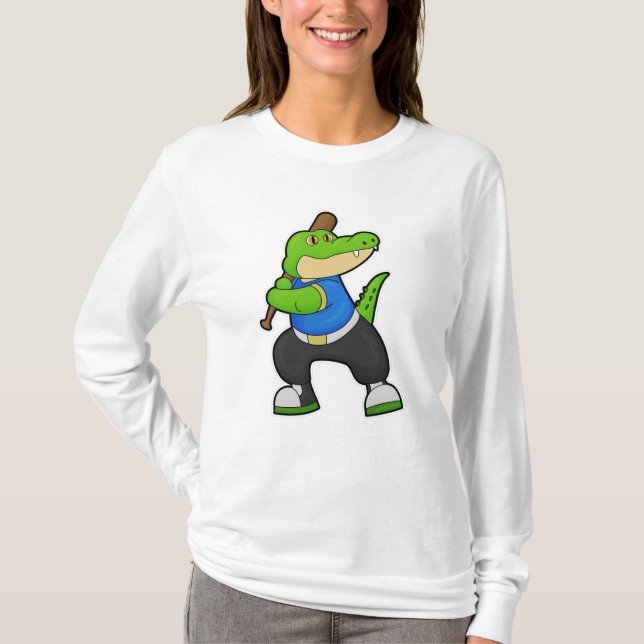 Krokodil i Baseball med Baseball fladdermus T Shirt (Framsida)