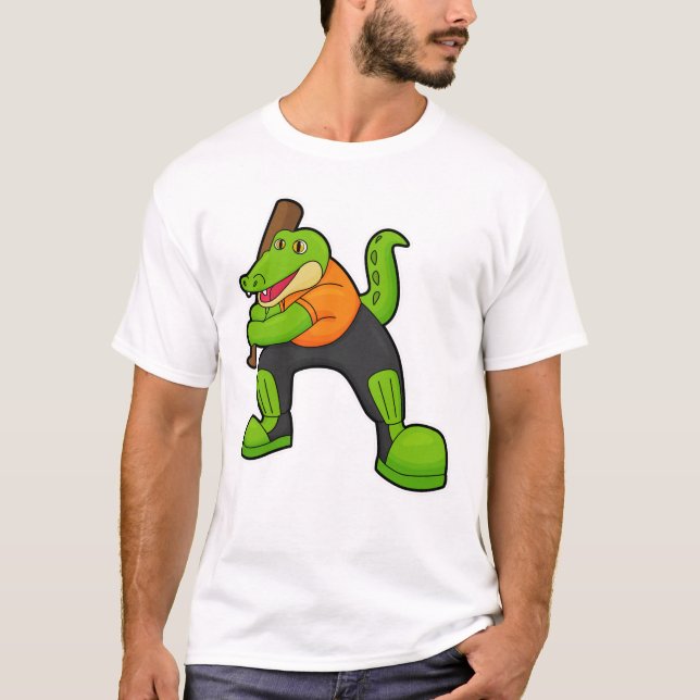 Krokodil i Cricket med Cricket fladdermus T Shirt (Framsida)