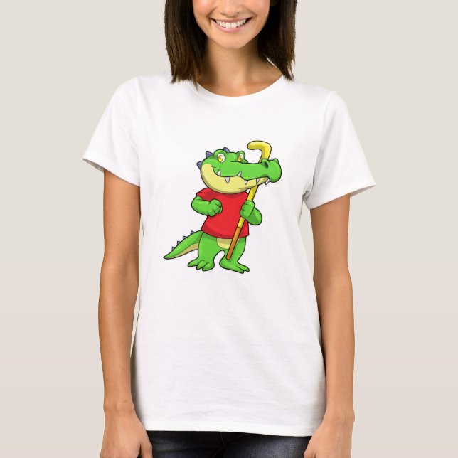 Krokodil i Fält hockey med hockeypil T Shirt (Framsida)