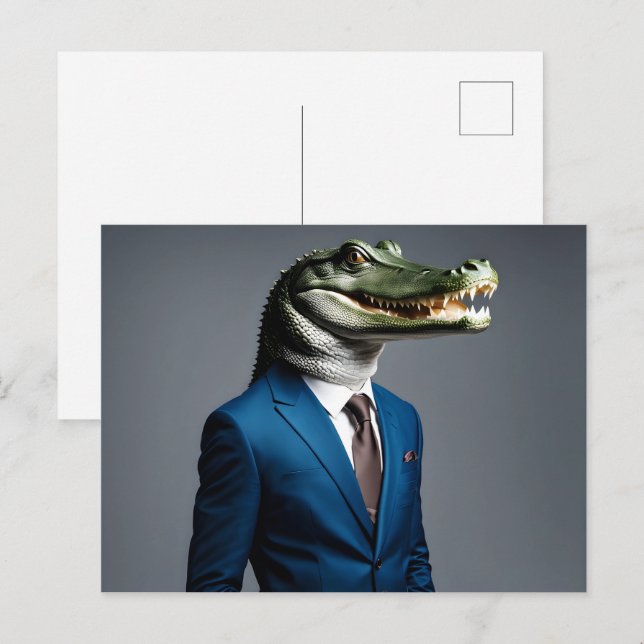 Krokodil i kostym vykort (Fram/baksida)