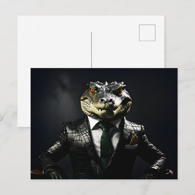 Krokodil i kostym vykort (Fram/baksida)
