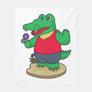 Krokodil med blommor fleecefilt