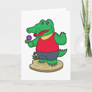 Krokodil med blommor kort
