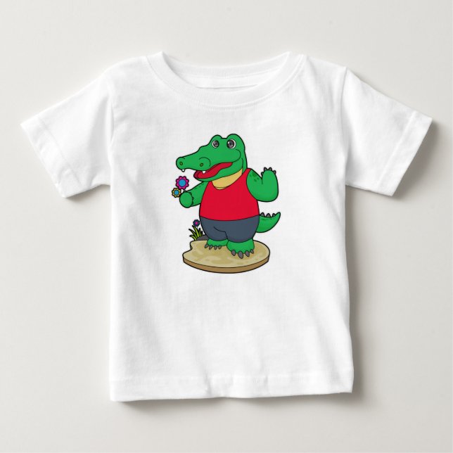 Krokodil med blommor t shirt (Framsida)