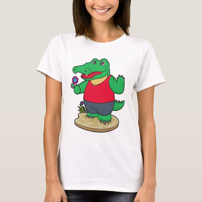 Krokodil med blommor t shirt (Framsida)