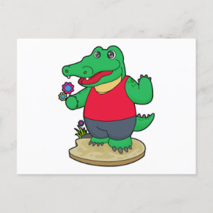 Krokodil med blommor vykort