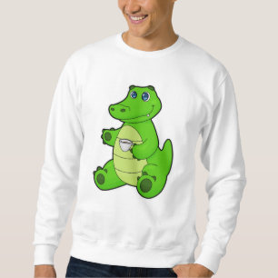 Krokodil med Kopp i kaffe Lång Ärmad Tröja