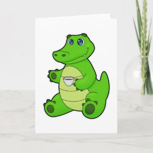 Krokodil med kopp kaffe kort