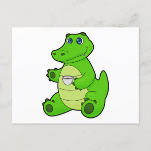Krokodil med kopp kaffe vykort