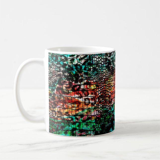 Krokodil och leopard mönster med färgad abstra kaffemugg (Vänster)