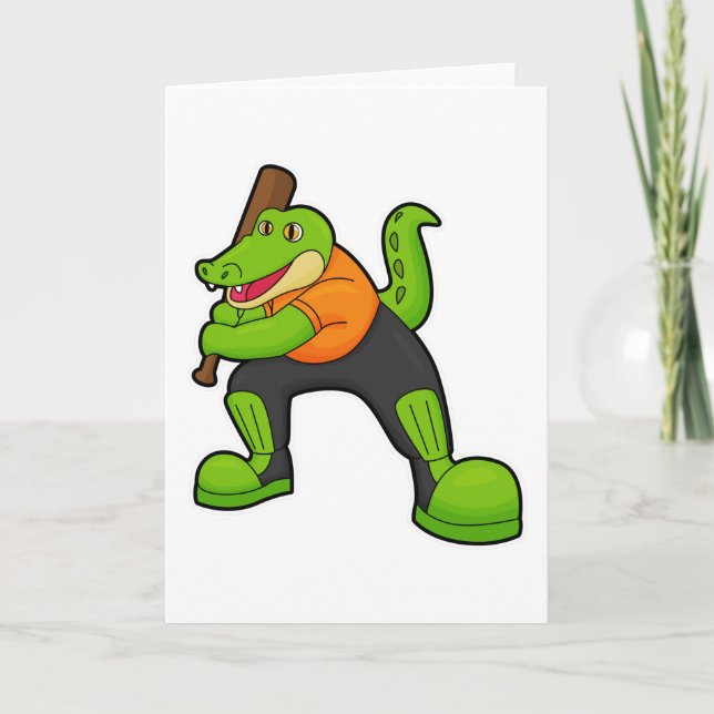 Krokodil på Cricket med Cricket slagträ Kort (Framsida)