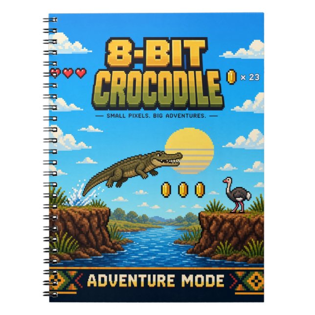 Krokodil, Retro 8-Bit Pixelkonst Anteckningsbok (Framsidan)