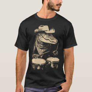 Krokodil spelar trummor Rolig cowboy Djur T Shirt
