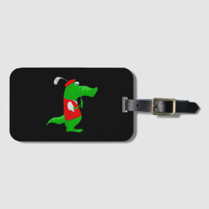 Krokodil Tecknad Golfer på Bag Märkre Biz-kortplat Bagagebricka