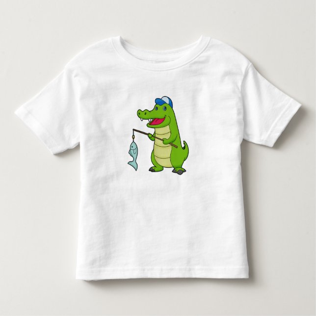 Krokodilfiskets fiskets Finshing-stav T Shirt (Framsida)