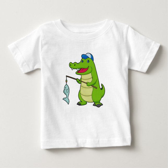 Krokodilfiskets fiskets Finshing-stav T Shirt (Framsida)