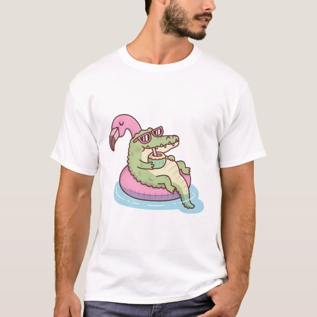 Krokodilkylning på Flamingo Bassäng Flyter T Shirt (Framsida)