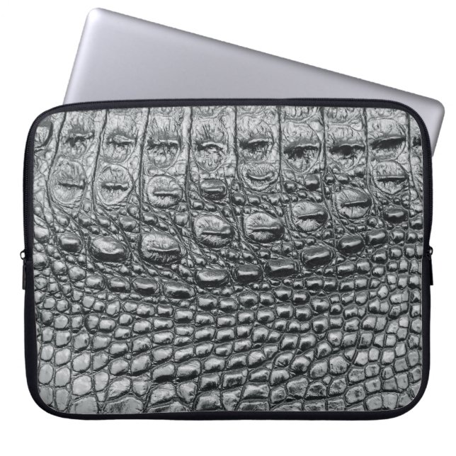 Krokodilneoir: Svart läder Mystique Laptop Fodral (Framsidan)