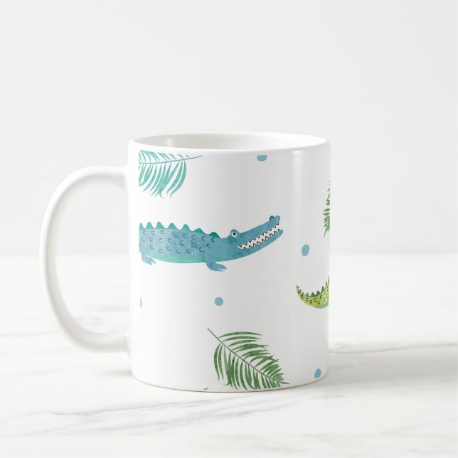 Krokodilvattenfärg: Vintage Alligator Mönster Kaffemugg (Vänster)