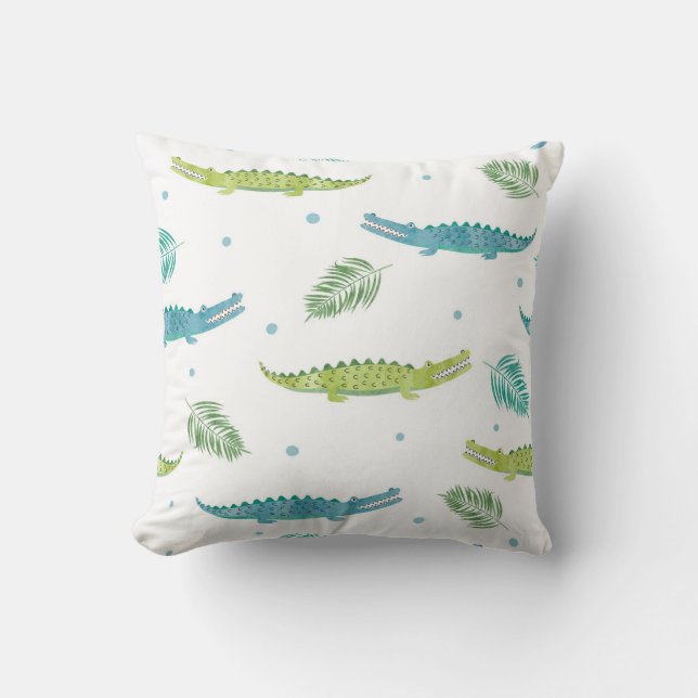 Krokodilvattenfärg: Vintage Alligator Mönster Kudde (Framsida)