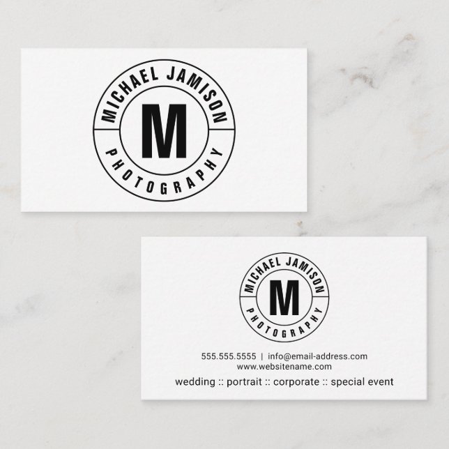 Krökt text för modern och elegant Monogram Visitkort (Fram/baksida)