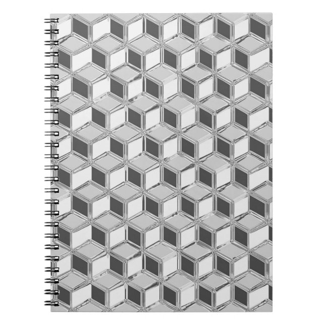 Krom 3-d-lådor - silvergrå anteckningsbok med spiral (Framsidan)