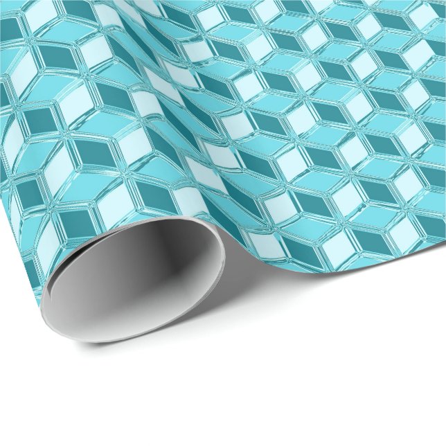 Krom 3-d-lådor - turkos/aqua presentpapper (Rullad Hörn)
