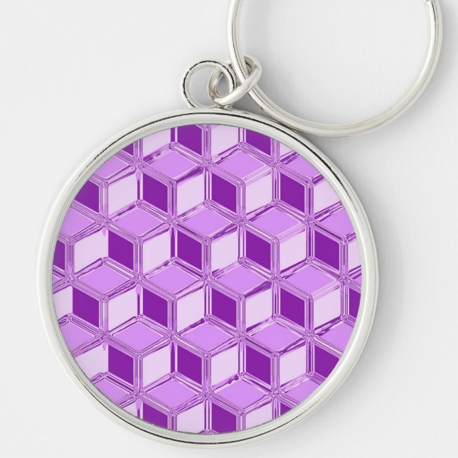 Krom 3-d lådor - violett lila rund silverfärgad nyckelring (Framsidan)