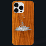 Krom djuphavsfiskebåt vid utskrift av toppventil<br><div class="desc">Ett modernt nautiskt silver-krom, som applicque stil på en teak-träskekor för en anpassningsbar telefonväska som alla på eller utanför båten kommer att njuta av. Använda länken "Be den här designern" om du vill kontakta oss med dina speciella designförfrågningar eller om du behöver hjälp med något av dina anpassningsprojektbehov.</div>