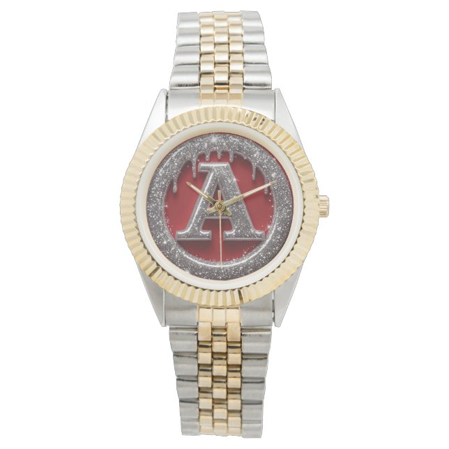 Krom Dropp Bokstav A Monogram Glitter Ikon Armbandsur (Framsida)
