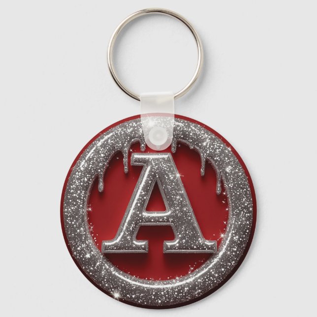 Krom Dropp Bokstav A Monogram Glitter Ikon Nyckelring (Framsida)