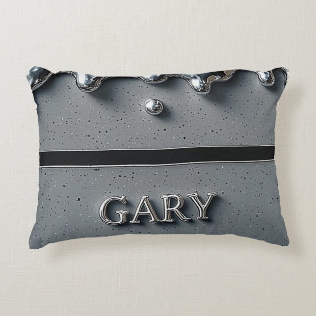 Krom Dropp Gary Namn Slank Silver Lyx Prydnadskudde (Framsidan)