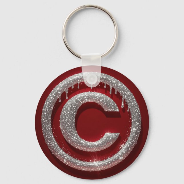 Krom Dropp Glitter Bokstav C Monogram Nyckelring (Framsida)