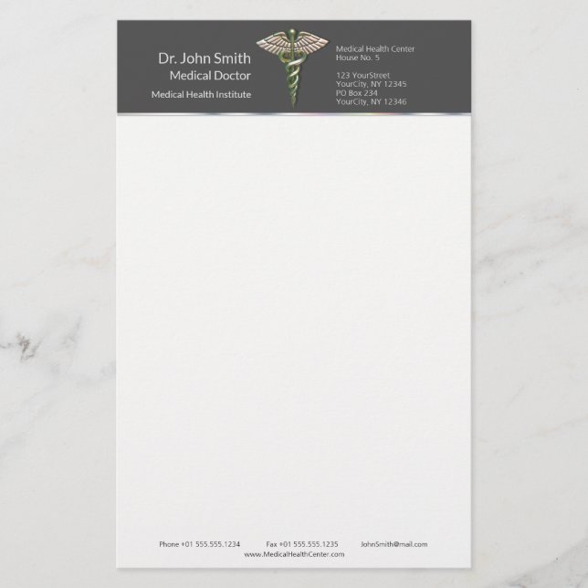 Krom holografisk 3D medicinsk kaduceus Brevpapper (Framsida)